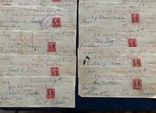 1898-99 Spanish American War Era 5th Ave Bank Check Lot (8) All w Revenue Stamps
