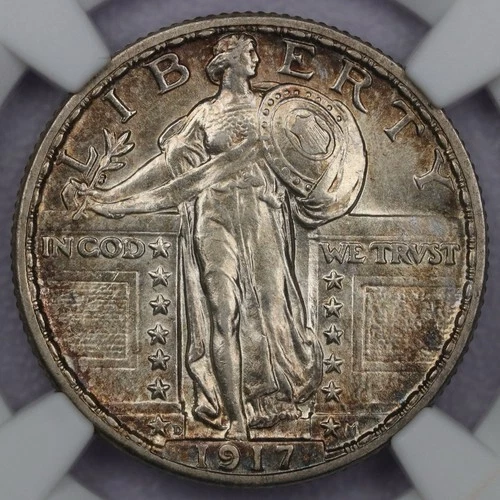 1917-D Type 2 25c Standing Liberty Quarter - NGC AU 58 FH CAC