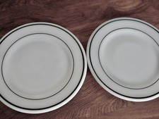 Set of 2 Vtg. Corning Restaurant Ware Emerald Green Band 9" Dinner Plates -MINT