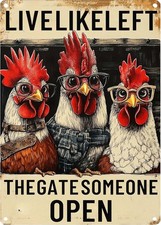 Vintage Chicken Signs-Funny Chicken Decor Tin Metal Signs 8x12 Live Like Someone
