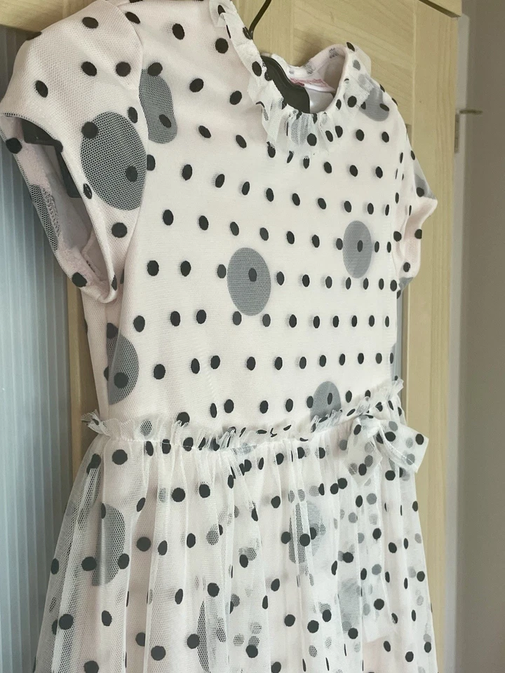 Vestido American Girl Talla 6 Fiesta Tul Lazo Volantes Lunares Rosa Boda Princesa Foto 3 de 4