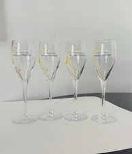4x Philippe Fourrier champagne flutes clear glass logo 19 cms 7.5 inches