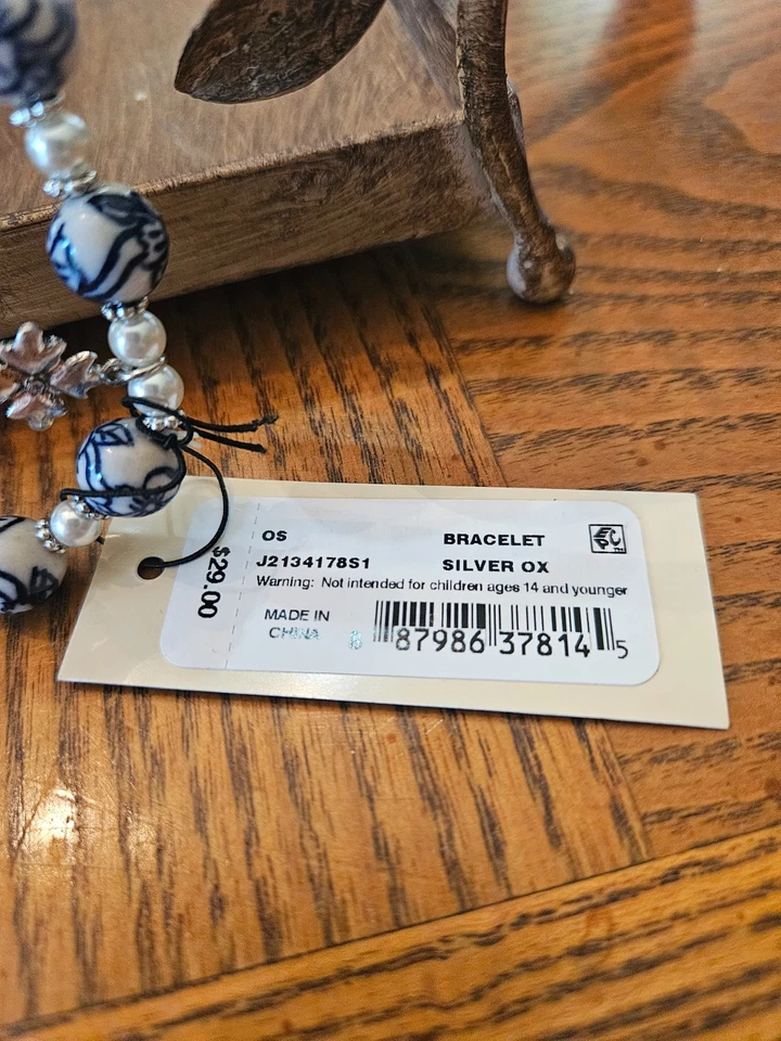 Pulsera Patricia Nash azul/blanco pulsera cerámica cuentas. NUEVO CON ETIQUETAS, NUEVO EN CAJA. Plateado Foto 2 de 4