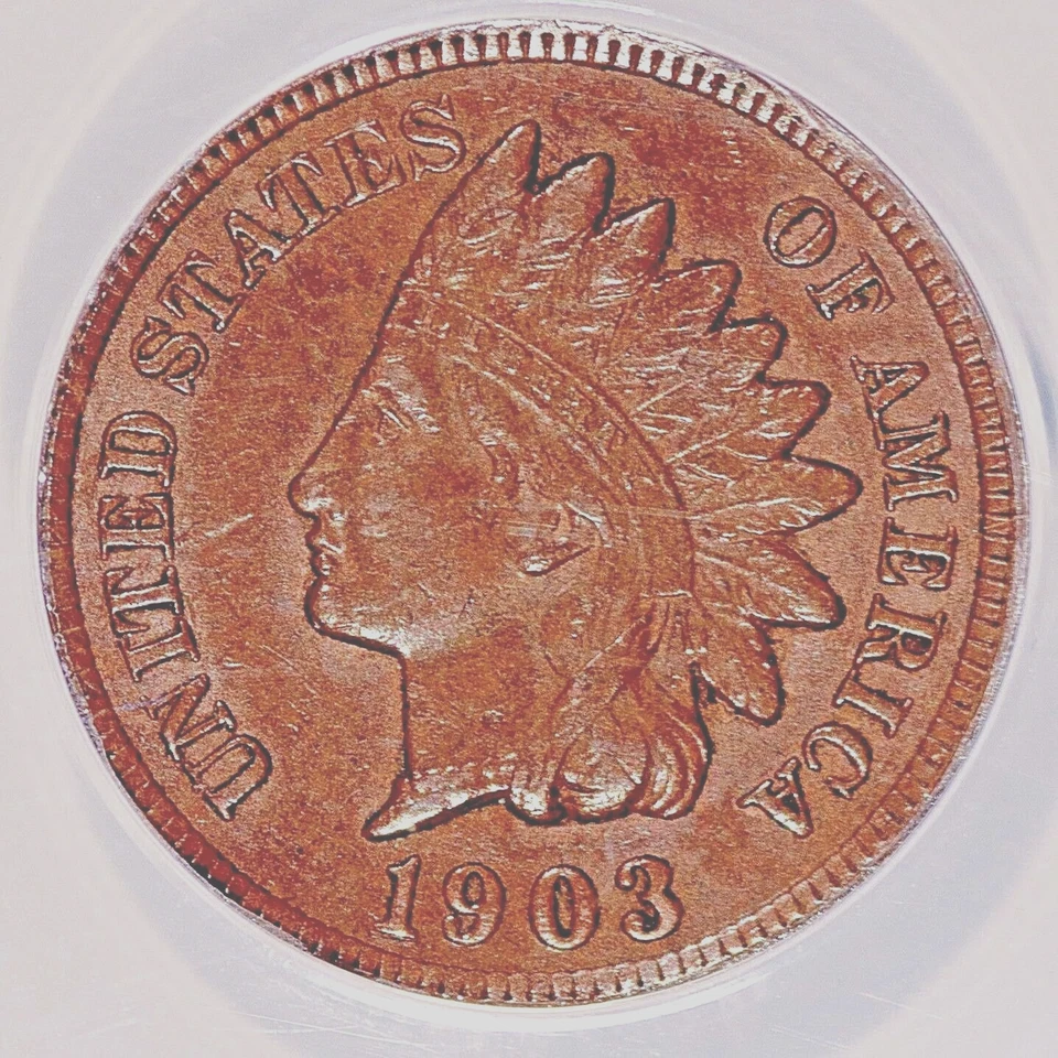 1903 Indian Cent Doubled Date, Snow-1, Au50 ANACS - Image 2 of 4