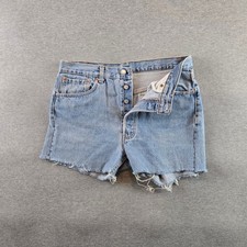 Vintage Levi's XX 501 Shorts Womens 32W Blue Denim Frayed Cutoff 90's Button Fly
