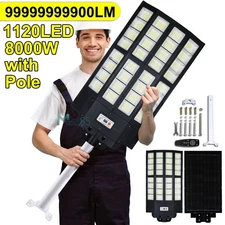 99990000LM Commercial 11000W LED Solar Street Light Dusk to Dawn Road Lamp +Pole