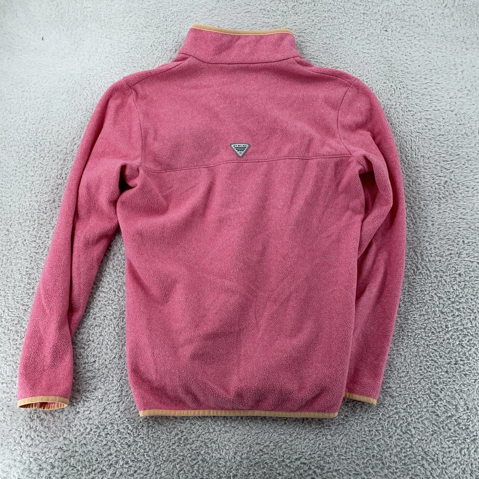 Suéter pulôver de lã Columbia PFG 1/4 Snap meninas JUVENTUDE GG acabamento de contraste rosa - Imagem 3 de 4