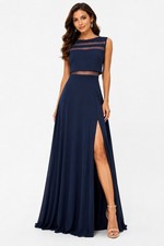 Night Way Navy Illusion Mesh Sleeveless Maxi Formal Evening Gown Dress 10