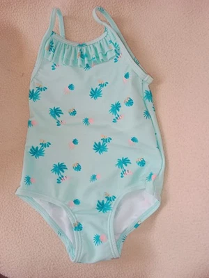 Maillot de bain une pièce fille 18 mois bleu imprimé tropical Kiabi - Photo 1/4