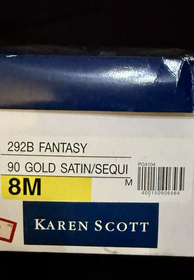 NWOB Karen Scott “Fantasy” Gold Satin Sequin Slingback Heels Size 8 Leather Sole - Image 3 of 4