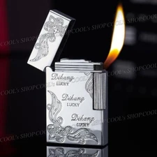 Dikang Diagonal 45 Degree Ignition Flint Gas Lighter with Box Roller Silver