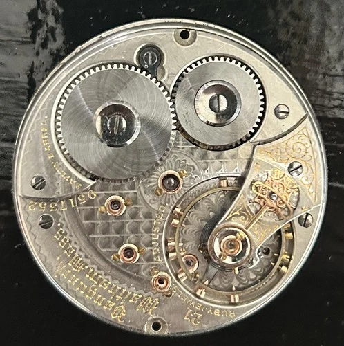 ANTIQUE 18s WALTHAM VANGUARD 21 JEWEL 21j RR Grade POCKET WATCH MOVEMENT - PARTS