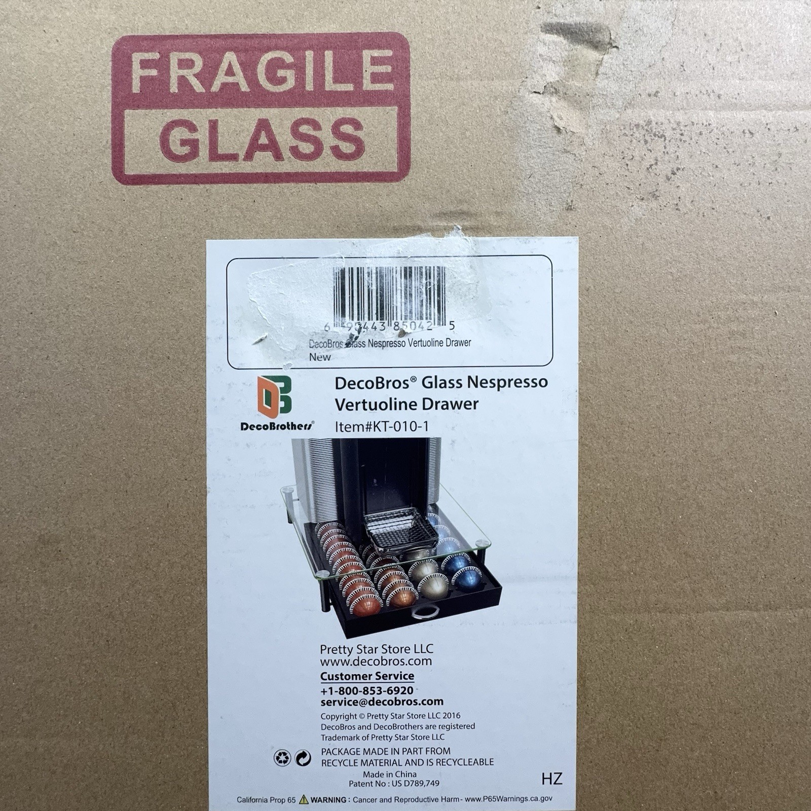 Decobros KT-010-1 Crystal Tempered Glass Nespresso Storage Drawer Holder