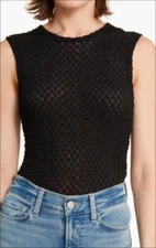 Frame Sleeveless Mesh-Lace Top Womens Large Black Noir Sheering Night Textured
