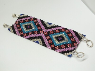 Beautiful Doble Bead Toggle Clasp Bracelet Multicolor Seed Beads 2'' W x 6 3/4'' L