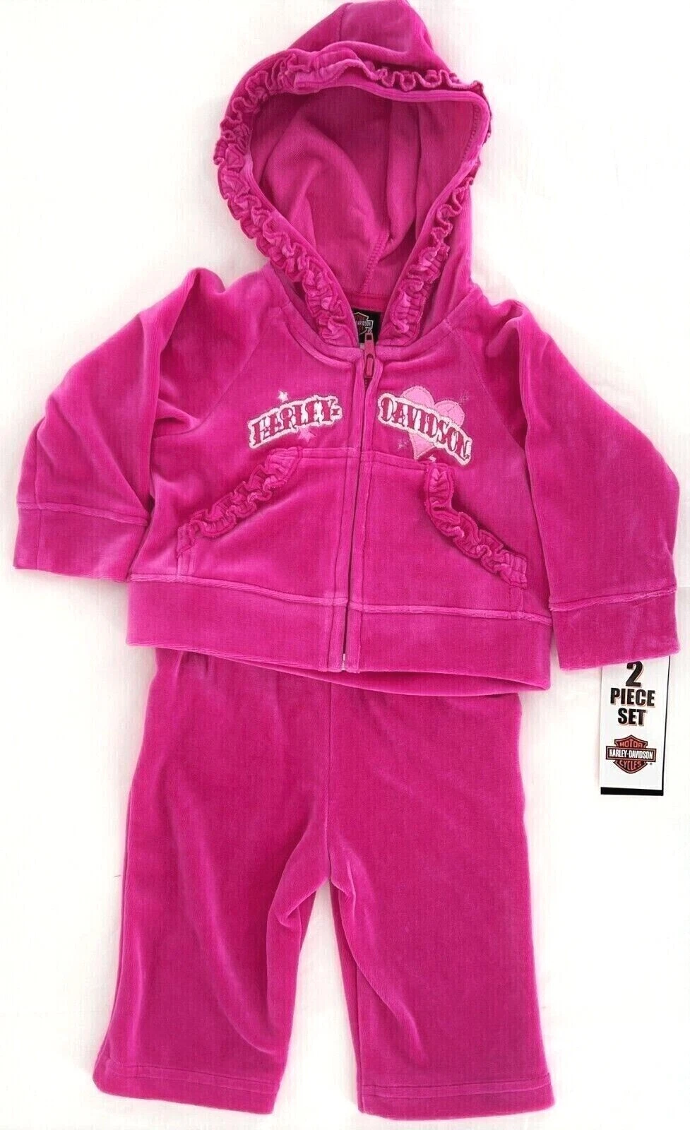 Harley Davidson® Kids Baby Newborn Girls Pink Velour Sweatsuit 2 Piece Set