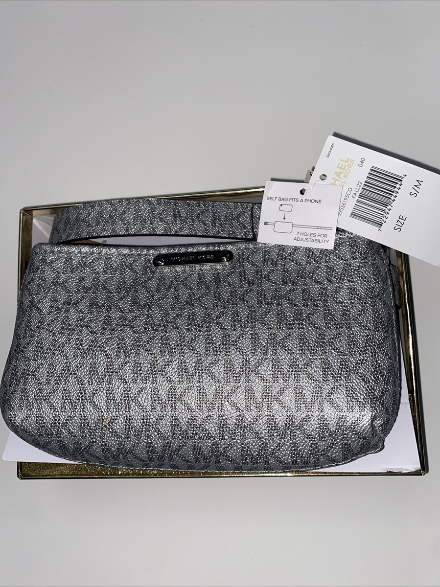 Michael Kors Women's Belt Fanny Pack MK Signature Logo SILVER Logo