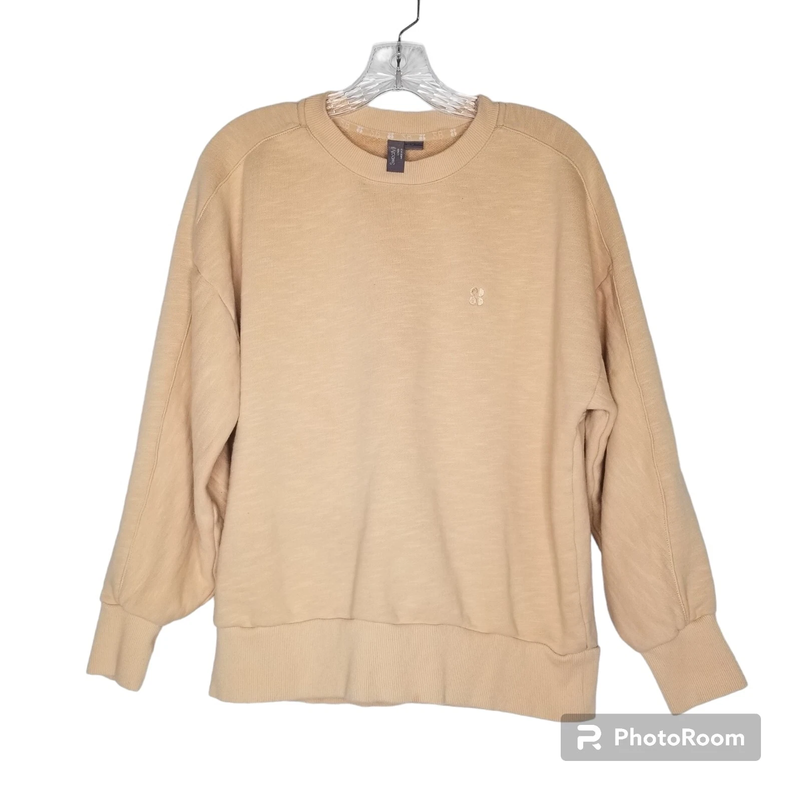 sweaty-betty essentials tan sweatshirt