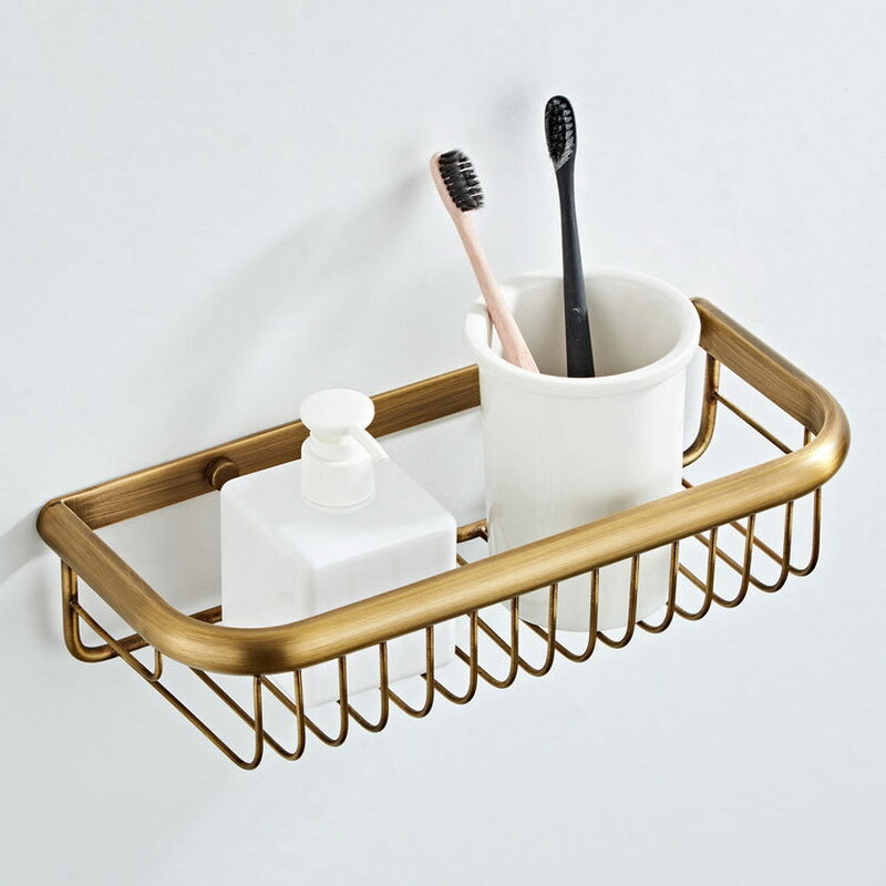 Antique Brass Bathroom Hardware Set Basket Shelf Towel Bar Bathroom ...