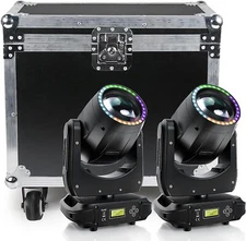 2Pcs 200W Moving Head DJ Lights with Flight Case 8Prisms 15Gobos 13Colors DMX512