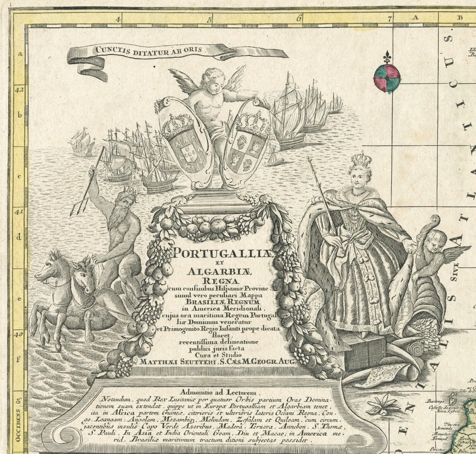 Map "Portugalliae et Algarbiae Regna" (Portugal - Inset of Brazil) Seutter, 1725 - Image 3 of 4