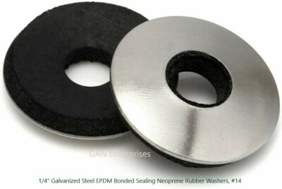 Washers, #14, 1/4'' Galvanized Steel EPDM Bonded Sealing Neoprene Rubber 250pcs