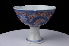 0065 Ming Dynasty Chenghua Blue and Red Famille Rose Stem Cup (Damaged)
