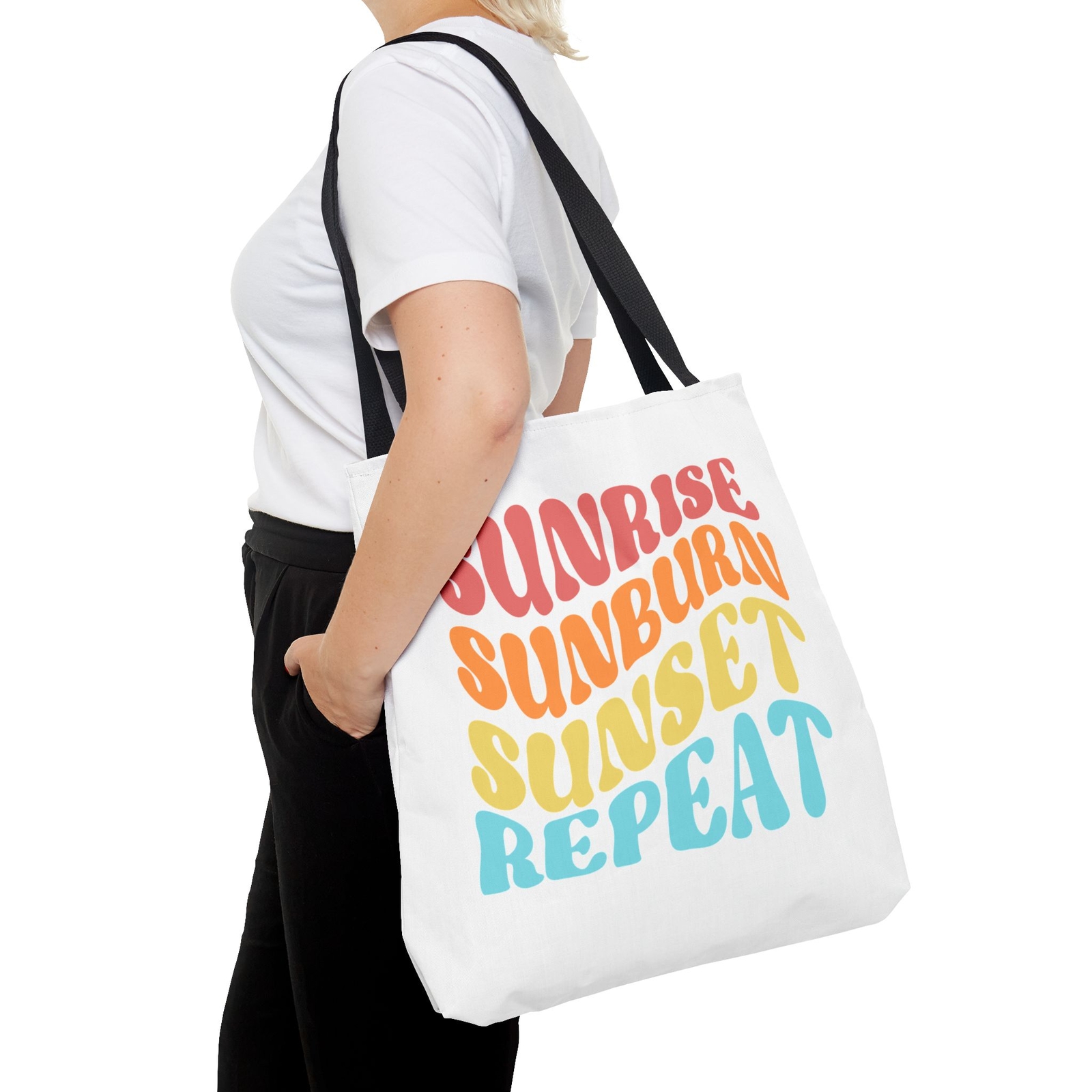 Sunrise Sunburn Sunset Repeat Beach Tote Canvas Bag Summer Carryall