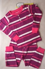 New Hatley Girls Henley Rose Pink White Striped 2 Piece PJs sz 2