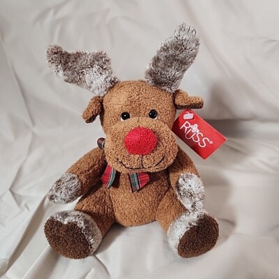 Vintage RARE Russ Berrie Blinker Red Nosed Reindeer Beanie Plush Stuffed Animal