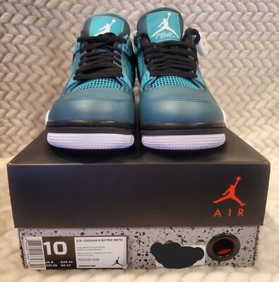 NIKE AIR JORDAN 4 RETRO TEAL WHITE BLACK RETRO SIZE MEN'S 10