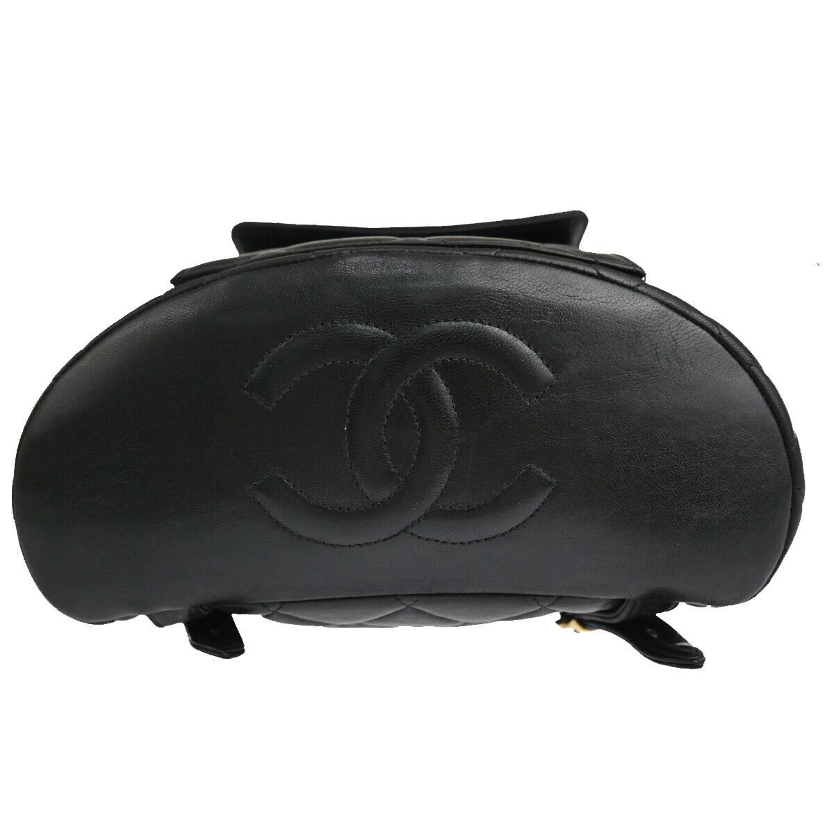 CHANEL CC Logo Matelasse Chain Backpack Bag Leather Black CHANEL CC Logo Matelasse Chain Backpack Bag Leather Black