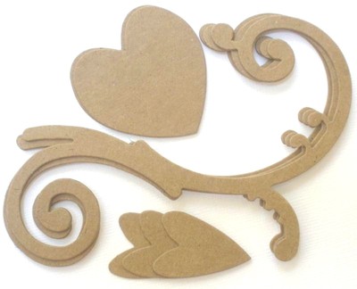 {3} *FLOURiSH w/ HEART* Bare Chipboard Die Cuts 4 7/16''