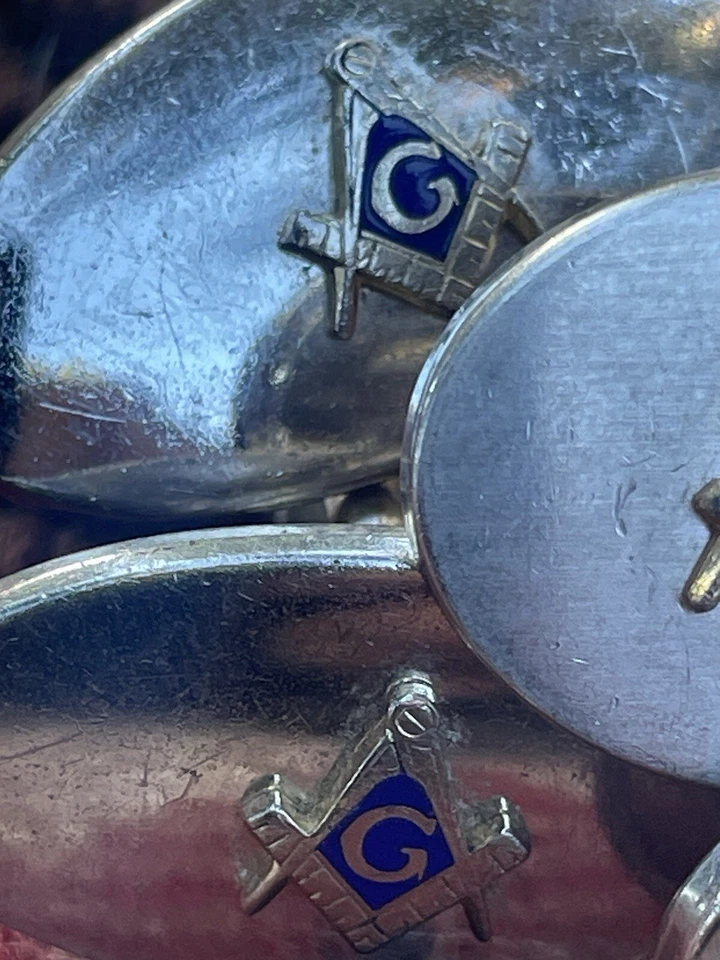 Винтажные масонские запонки из чистого серебра 10 карат - Изображение 3 из 4