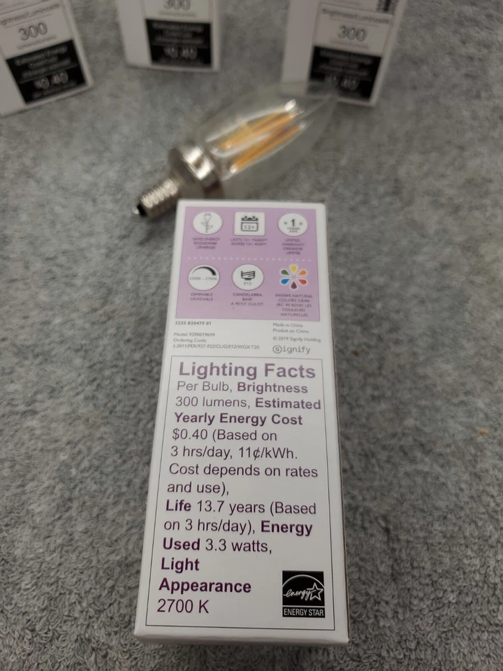 10 PACK PHILIPS 549568 LED Bulb B11 3.3W 300 Lumen 2700K 90CRI 120V Dimmable E12 - Image 4 of 4