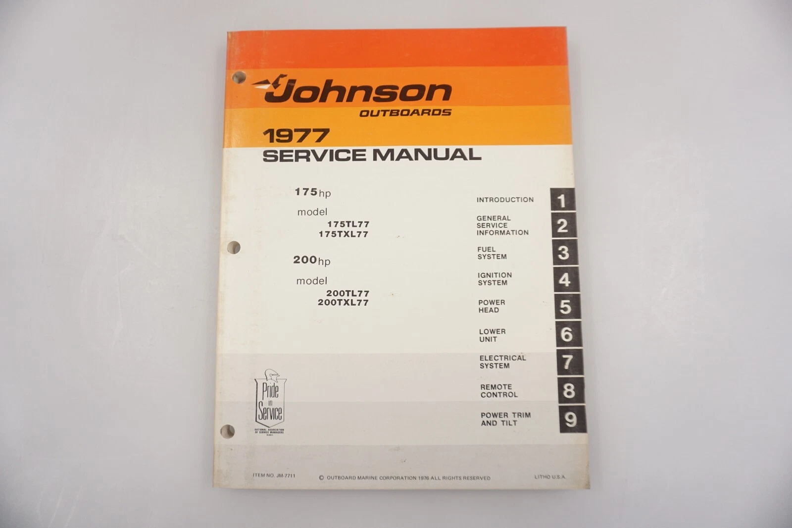 1977 OEM Johnson Outboards 175 200 HP Shop Manual JM-7711