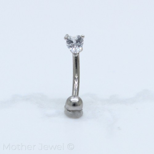 3MM HEART SIMULATED DIAMOND SILVER YELLOW ROSE GOLD IP EYEBROW 16G BAR RING - Picture 3 of 12