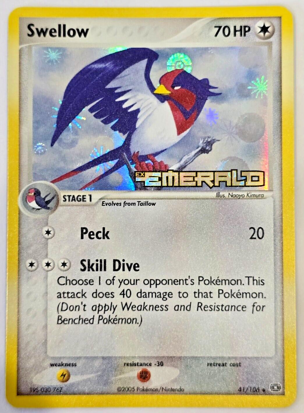 Pokemon TCG EX Emerald Swellow 41/106 Holo Rare Card Stamped
