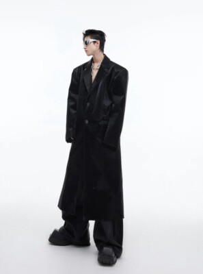 Liquid Glossy Leather Long Coat