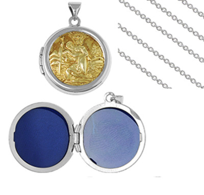 Christophorus Medaillon Anhänger & Kette Sterlingsilber rund - personalisiert 