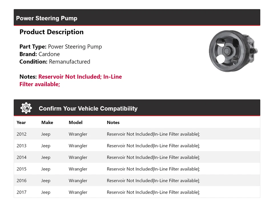 Насос гидроусилителя руля Cardone для Jeep Wrangler 2012-2017 годов выпуска 2013 2014 2015 2016 годов выпуска - Изображение 2 из 4