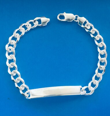 8mm MEN'S SOLID 925 STERLING SILVER CUBAN LINK ID BRACELET 8'' 9'' Free Engraving