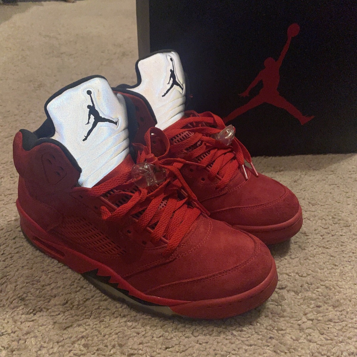 Nike Air Jordan 5 Retro Red Suede Sneakers 136027-602 Size