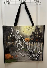 Halloween Skeleton walking Dachshund Dog Skeleton Reusable Large tote-Gift Bag💀