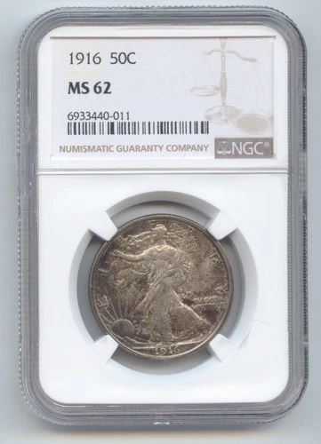 1916 Walking Liberty Half Dollar, First Year of Issue, NGC MS-62