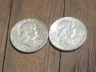 1950 & 54 (2) FRANKLIN HALF DOLLARS .90 SILVER 50c US COINS MONEY ~ NO R & .99c!