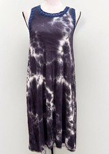 Boho Natural Life Women’s Blue Knit Tie-Dye Racerback Crochet Trim Tank Dress M