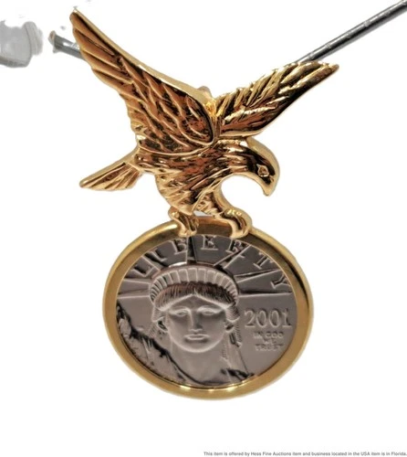 1/10th Platinum Eagle $10 Coin in Heavy 14k Gold Mounting w COA