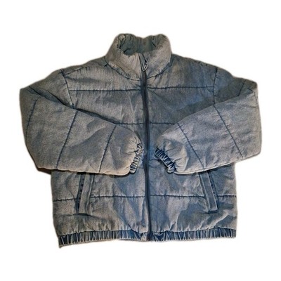 PopSugar Mock Neck Zip Up Denim Puffer Coat Size L