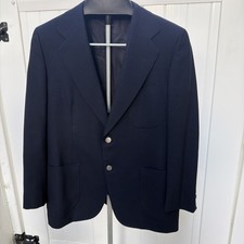 Burberrys Men SHORT 40 Navy Blue Wool Blazer Sport Coat 2 Button Silver buttons